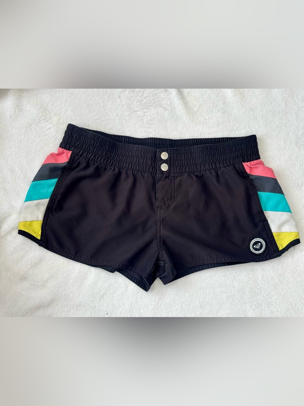 Roxy Y2K Rainbow Stripe Board Shorts Women’s Size 7 Surf Beach Swim Shorts